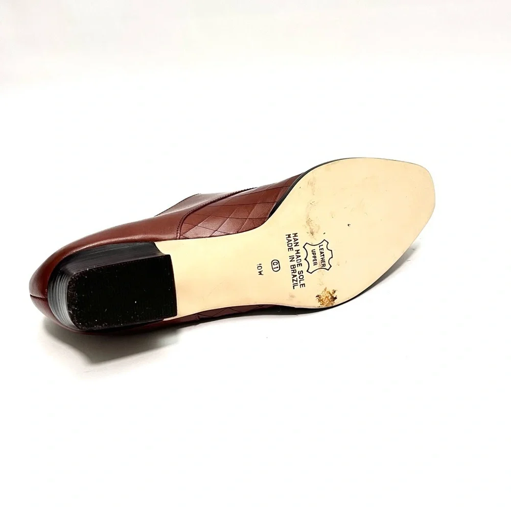 Vintage 1980s deadstock women's brown leather heeled buckle loafers